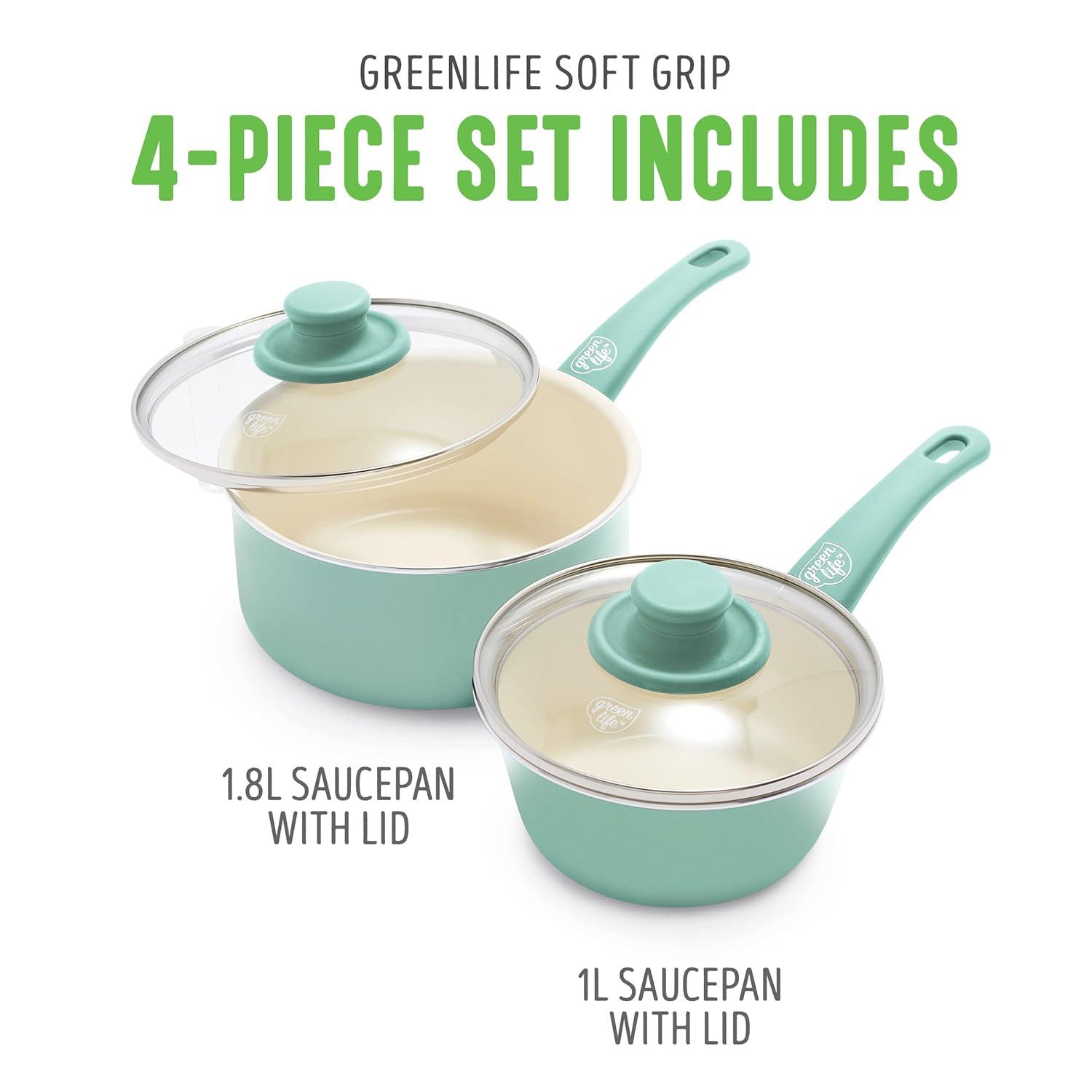 GreenLife Soft Grip Healthy Ceramic Nonstick, 1QT And 2QT Saucepan Pot Set With Lids, Dishwasher Safe & Reviews | Wayfair