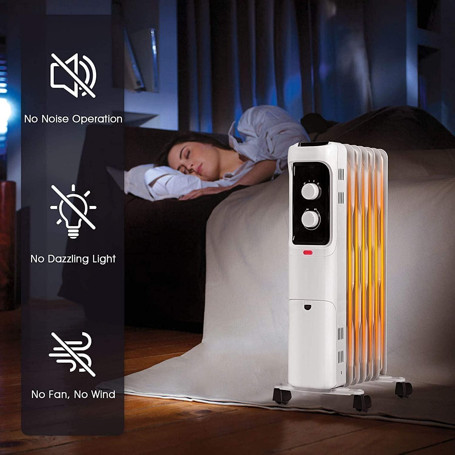 Costway 1500W Oil Filled Heater Portable Radiator Space Heater w/ Adjustable Thermostat White