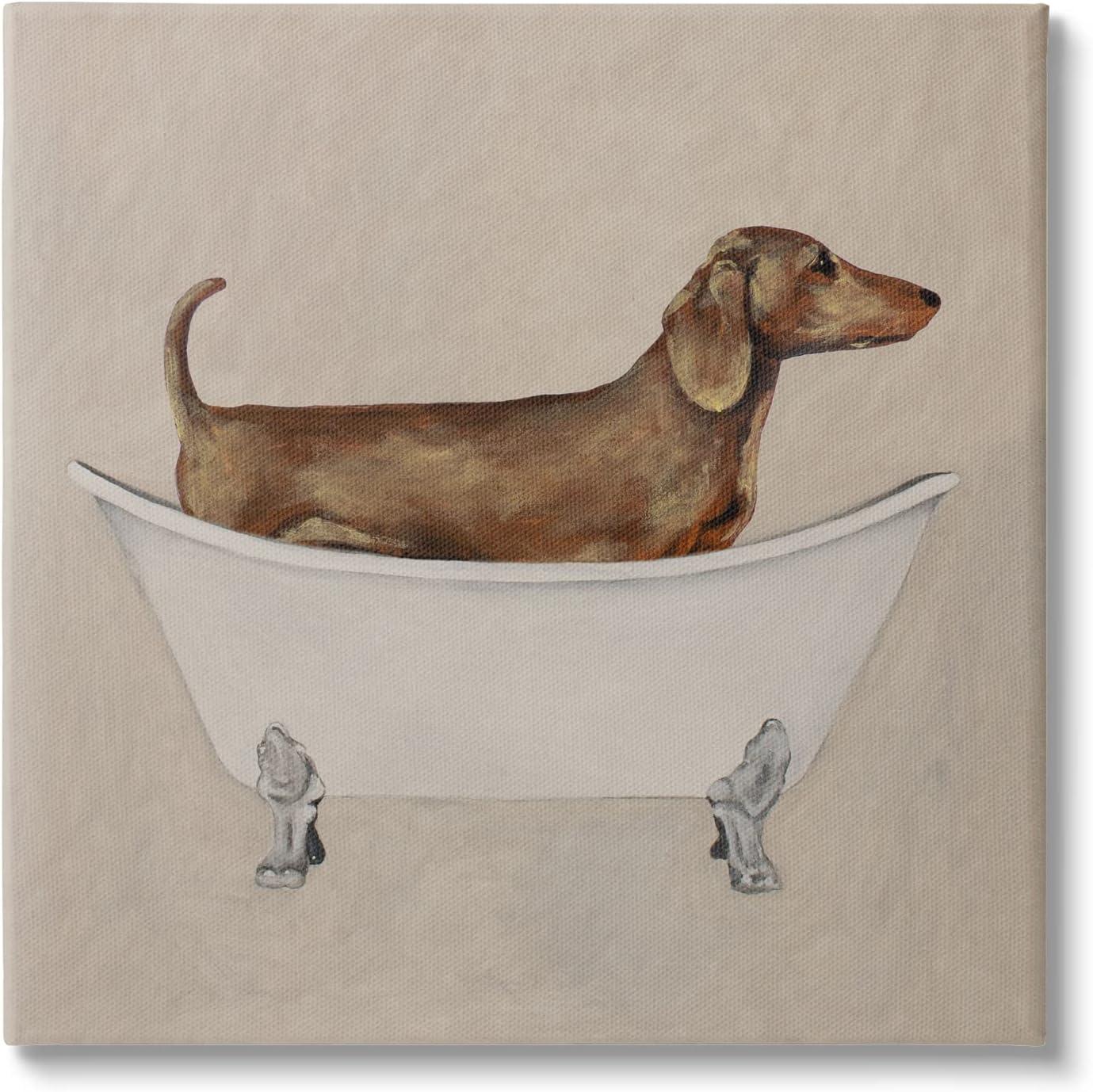 Stupell Industries Dachshund Dog Vintage Bathtub Animals & Insects Painting Gallery Wrapped Canvas Print Wall Art