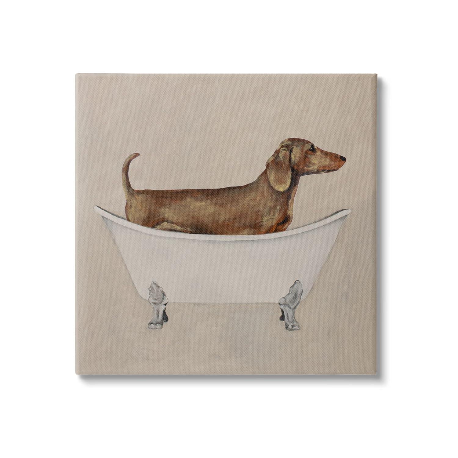 Stupell Industries Dachshund Dog Vintage Bathtub Animals & Insects Painting Gallery Wrapped Canvas Print Wall Art