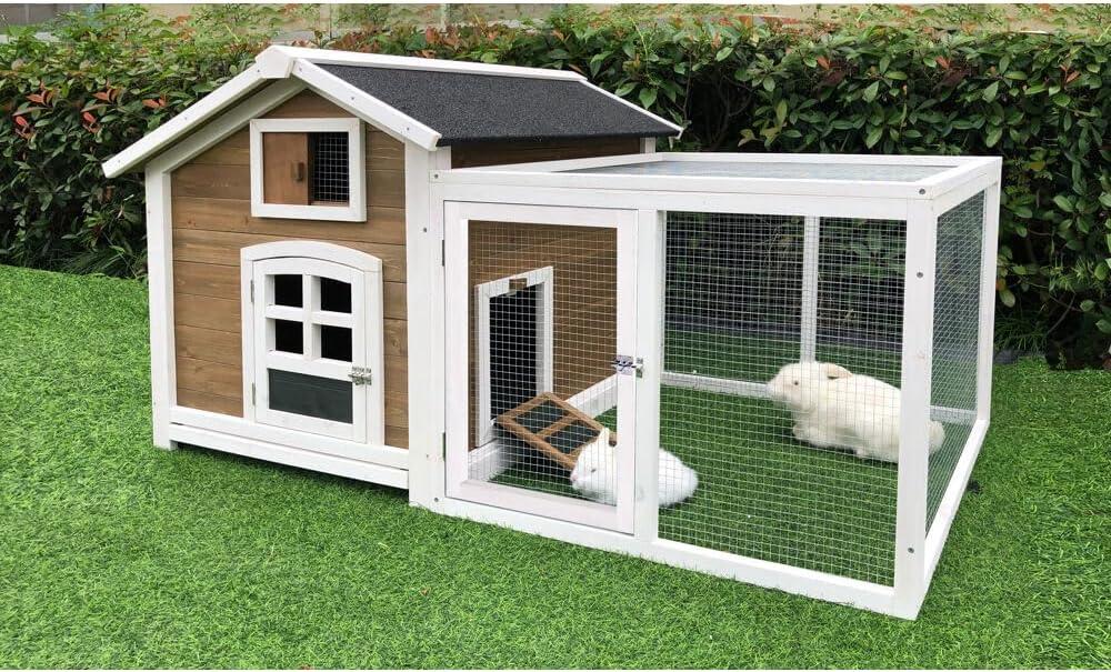 Hanover Outdoor Wooden Bird Cage with 3 Resting Bars, Ladder, Waterproof Roof and Removable Tray, 2.9 Ft. x 2.1 Ft. x 5.8 Ft.