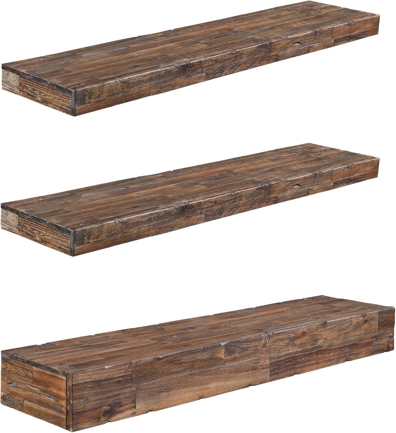 Northbeam Distressed Floating Shelf Set Hidden Storage Shelves Rustic 11.00 x 48.00 in, 3 Count