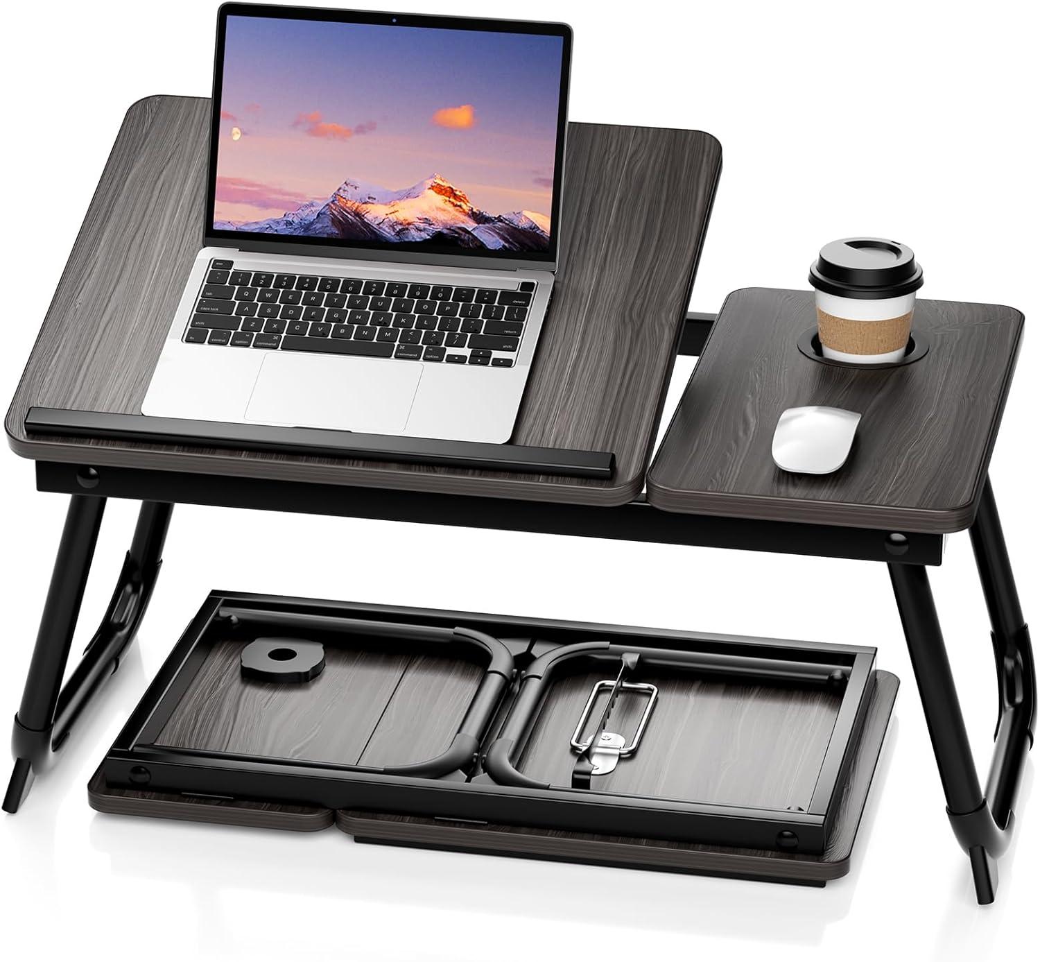 Laptop Desk for Bed, Geyryt Portable Lap Desk Bed Tray Table with Cup Holder Bed Desk for Laptop and Writing Reading Working Eating Gaming in Bed Sofa Floor (Light Weight)