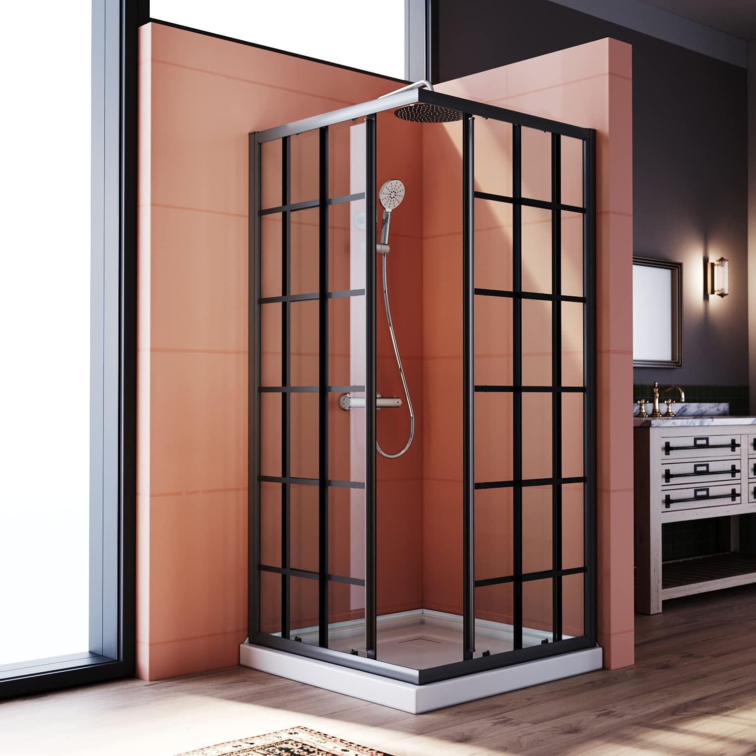 Elegant  Double Opening Sliding Shower Enclosurewith Shower Base Black Matte