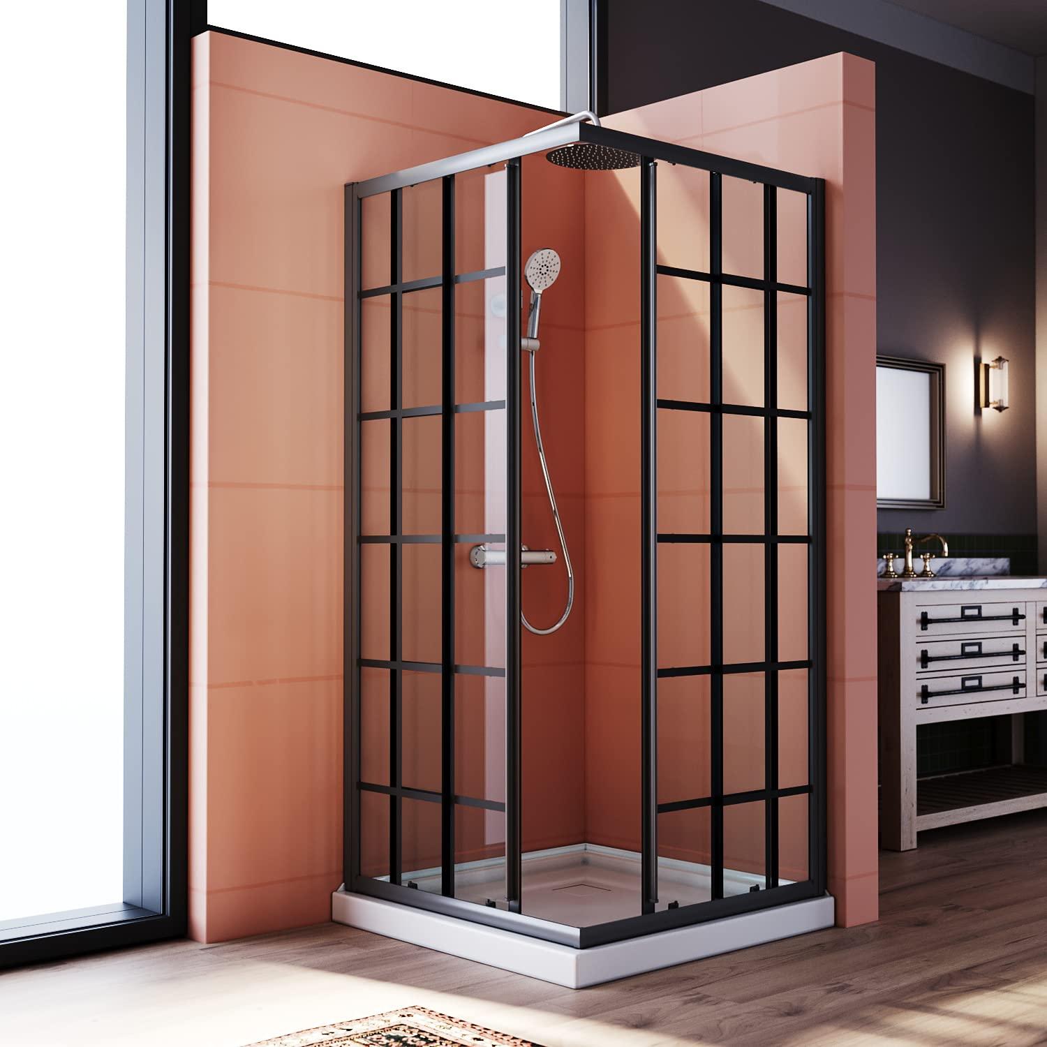 Elegant YJY-BL-343472GD-01 34"D x 34"W x 72"H Framed Square Shower Enclosure with 1/4"Clear Tempered Glass Shower Door