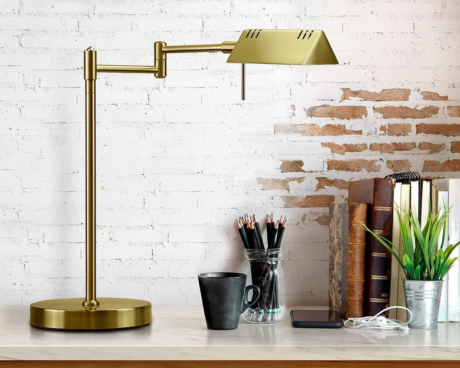 Gold Adjustable Pharmacy Swing Arm Desk Lamp with LED