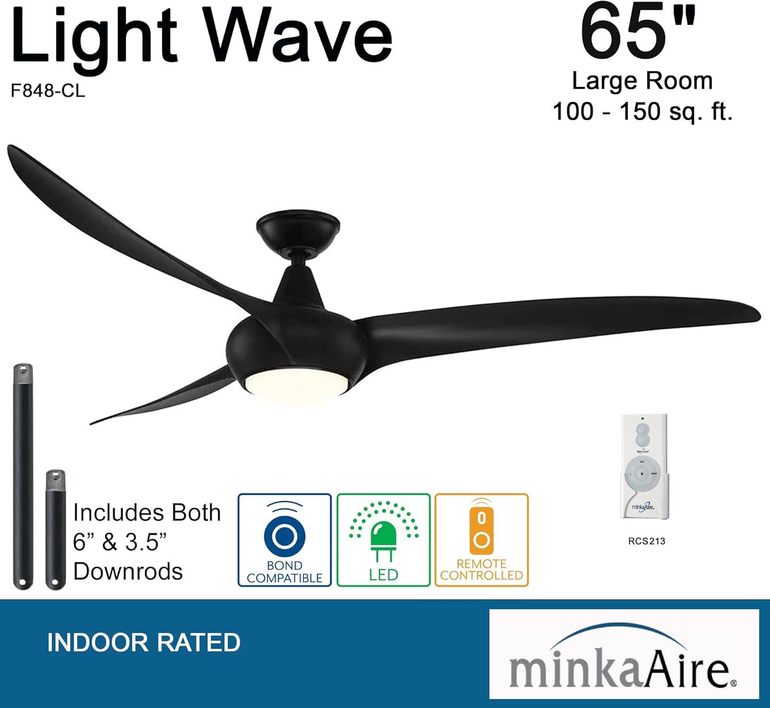 65" Minka Aire Modern Indoor Ceiling Fan LED Light Remote Control Coal for Living Room Kitchen Bedroom Family Dining House Office