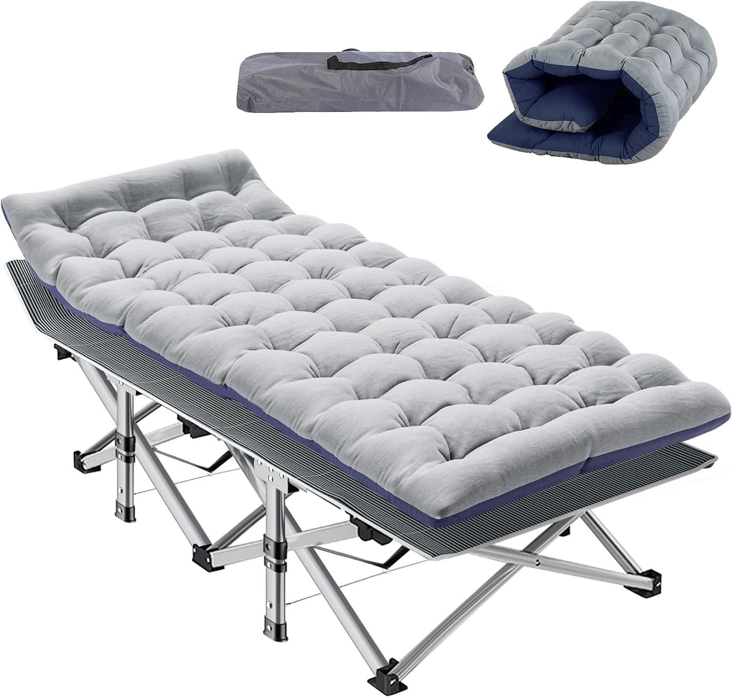 Himimi Portable Folding Camping Cot Sleeping Cot with Carry Bag and Mattress for Travel, Camping, Outdoor