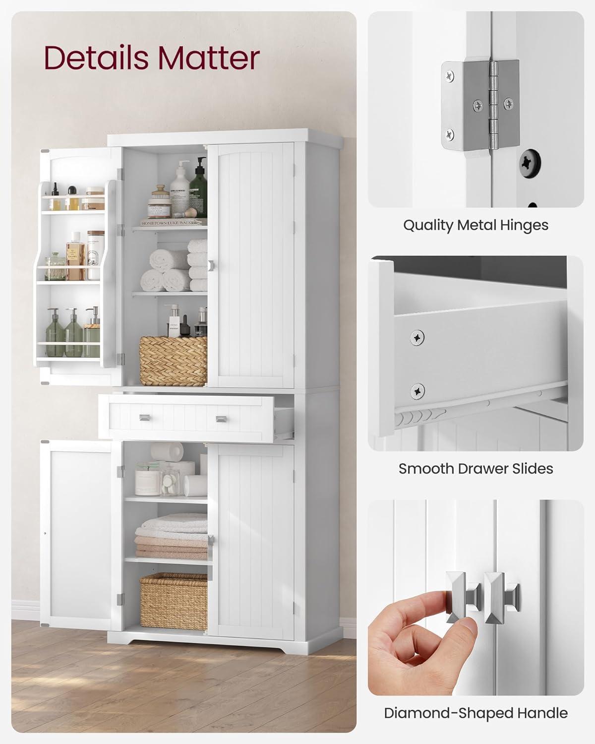 VASAGLE 71.9 Inch Kitchen Pantry Storage Cabinet  Tall Freestanding Cupboard with 1 Large Drawer 6 Hanging Shelves for Dining Room Laundry White