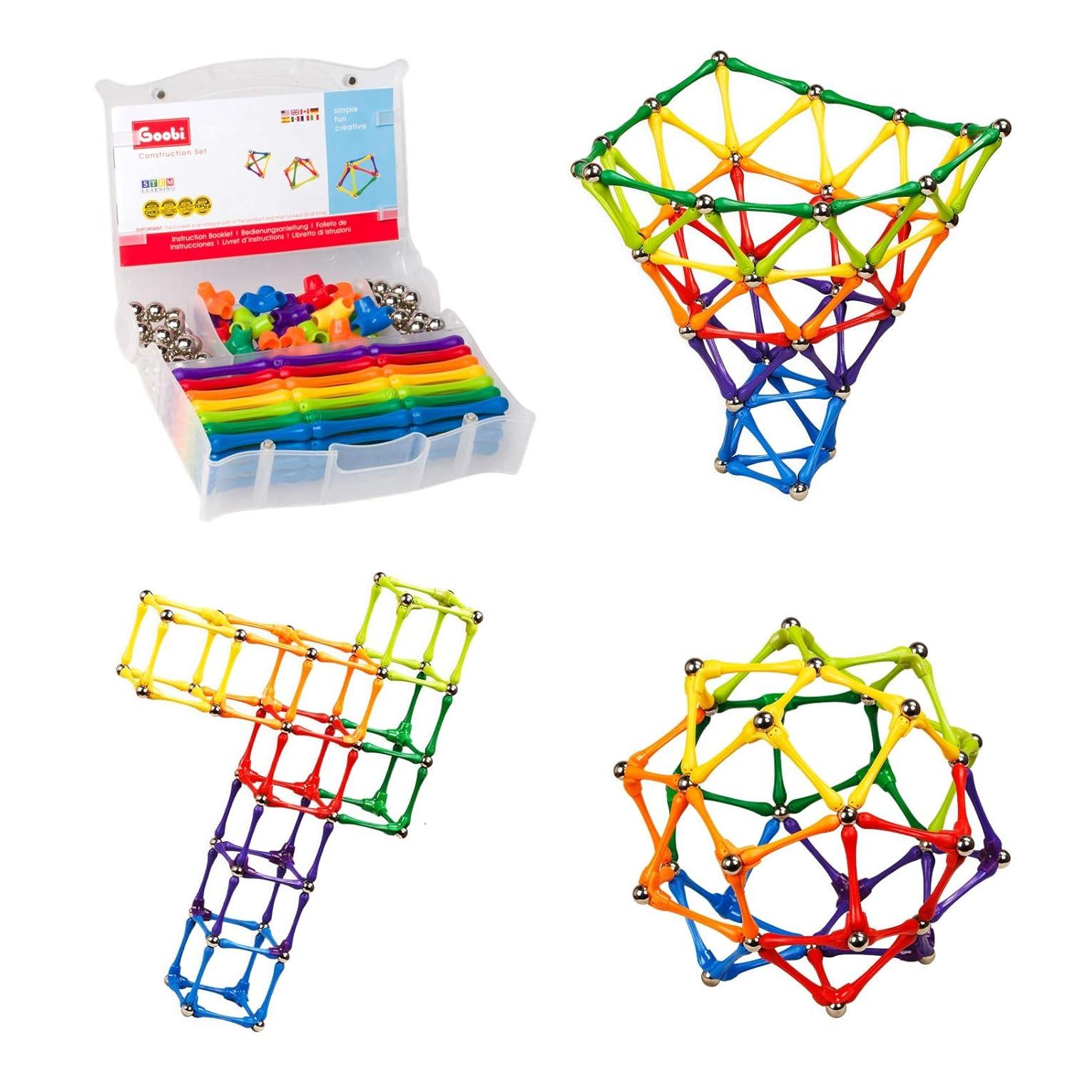 Goobi 180 Piece Magnetic Building Sticks Blocks Tiles Toy Magnet 3D Construction Set STEM Educational Toys for 3 4 5 6 7 8 Year Old Kids Boys Girls Adults with Storage Box and Instruction Guide