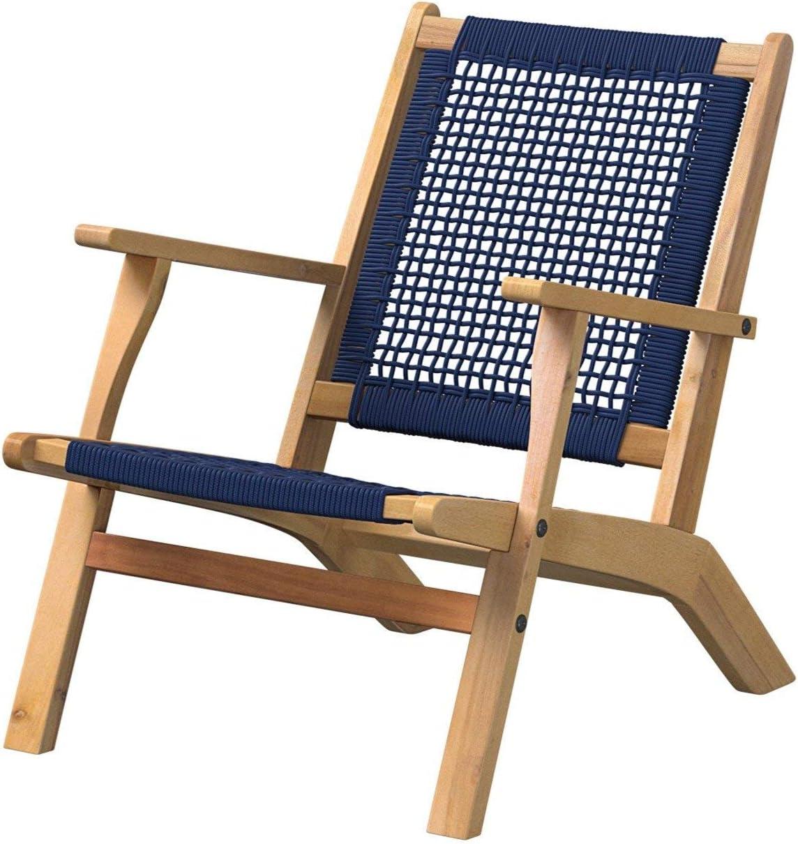 Balkene Home Patio Sense Vega Natural Stain Chair ,Acacia Wood Construction ,Woven Web Seat- Navy Blue Cording