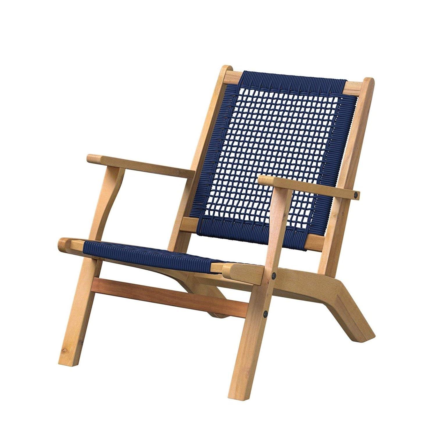 Balkene Home Patio Sense Vega Natural Stain Chair ,Acacia Wood Construction ,Woven Web Seat- Navy Blue Cording