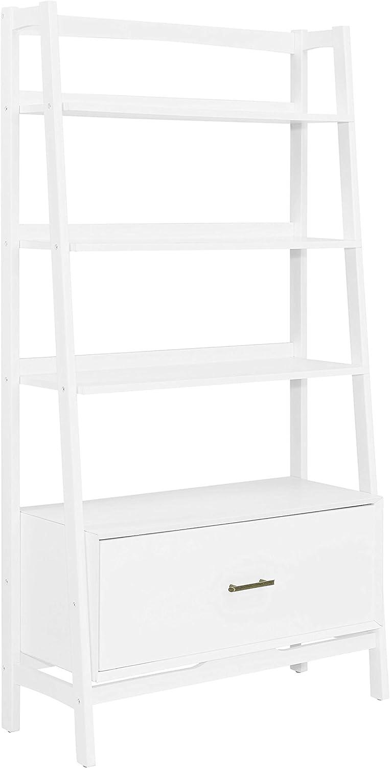 Mid-Century Modern White Wood Large Etagere Bookcase