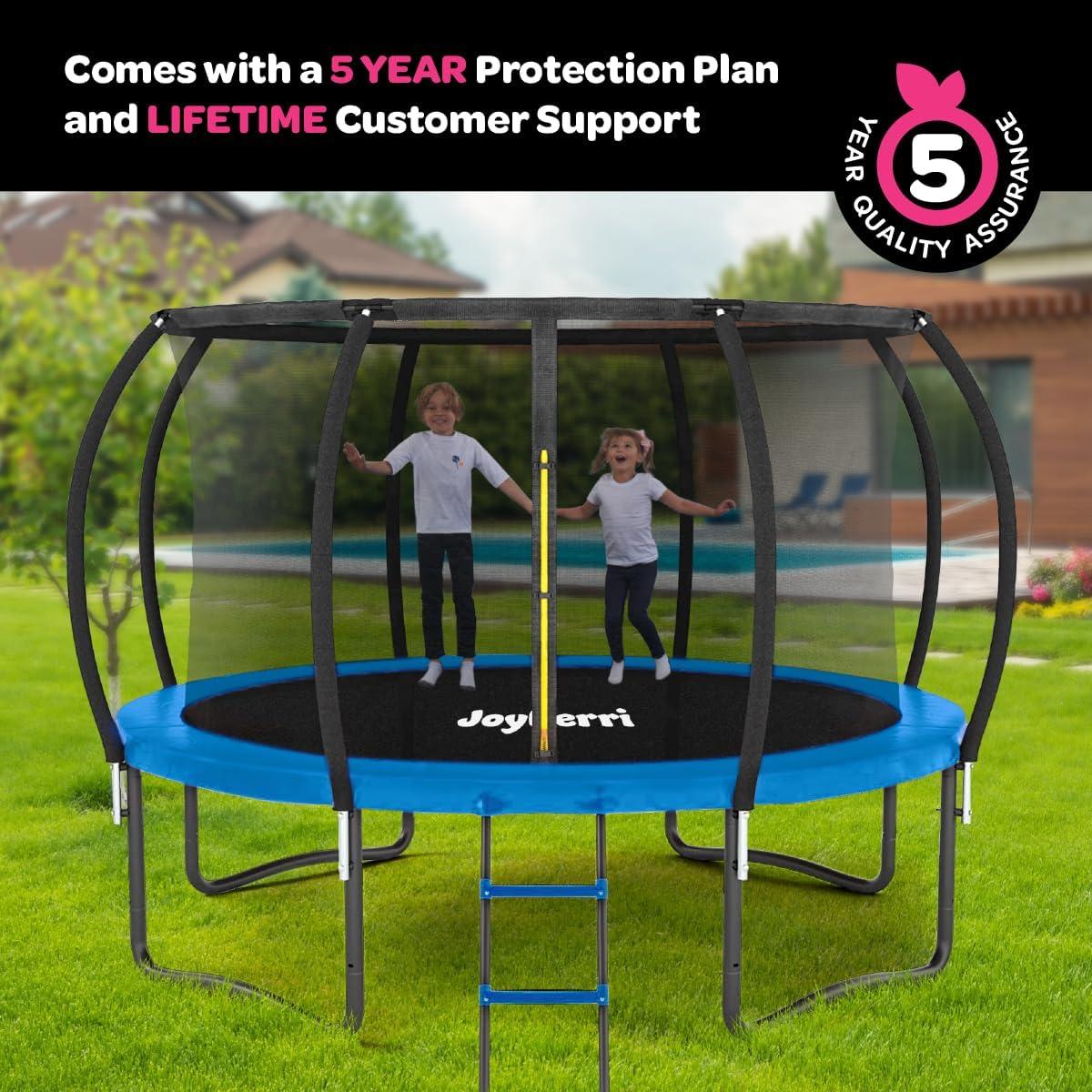 Trampoline Outdoor - ASTM Certified Safe, 8Ft, 10Ft, 12Ft, 14Ft, 15Ft, 16Ft Recreational Trampoline for Kids and Adults. Anti-Rust Coating with Enclosure Net, Ladder, Sprinkler & LED Lights