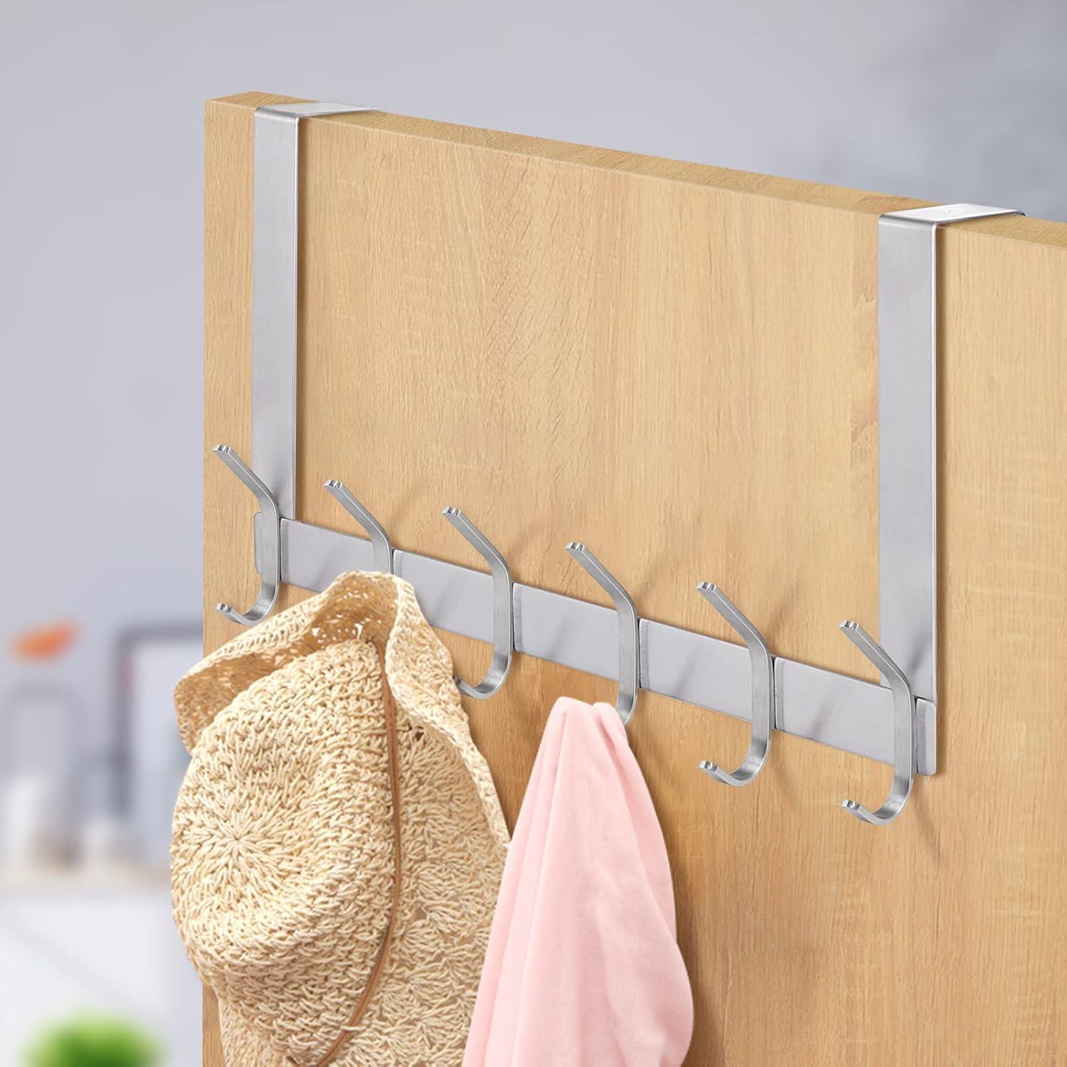 Brushed Stainless Steel Over Door Hook Rack with 12 Hooks