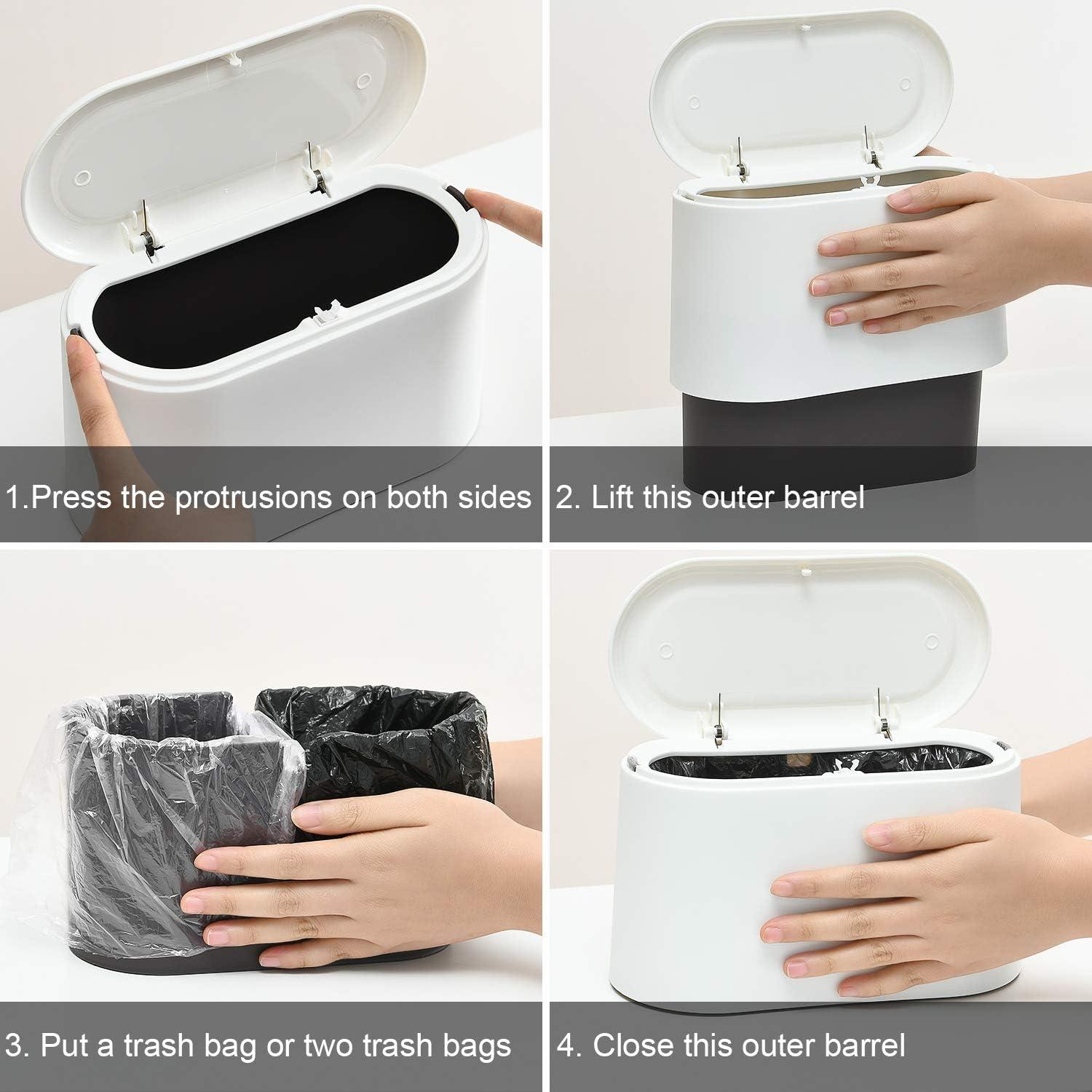 Mini Trash Can with Lid,Small Can,Desk Can,Countertop Garbage Cans,Tiny Waste Basket,White,Free 3 roll Bags