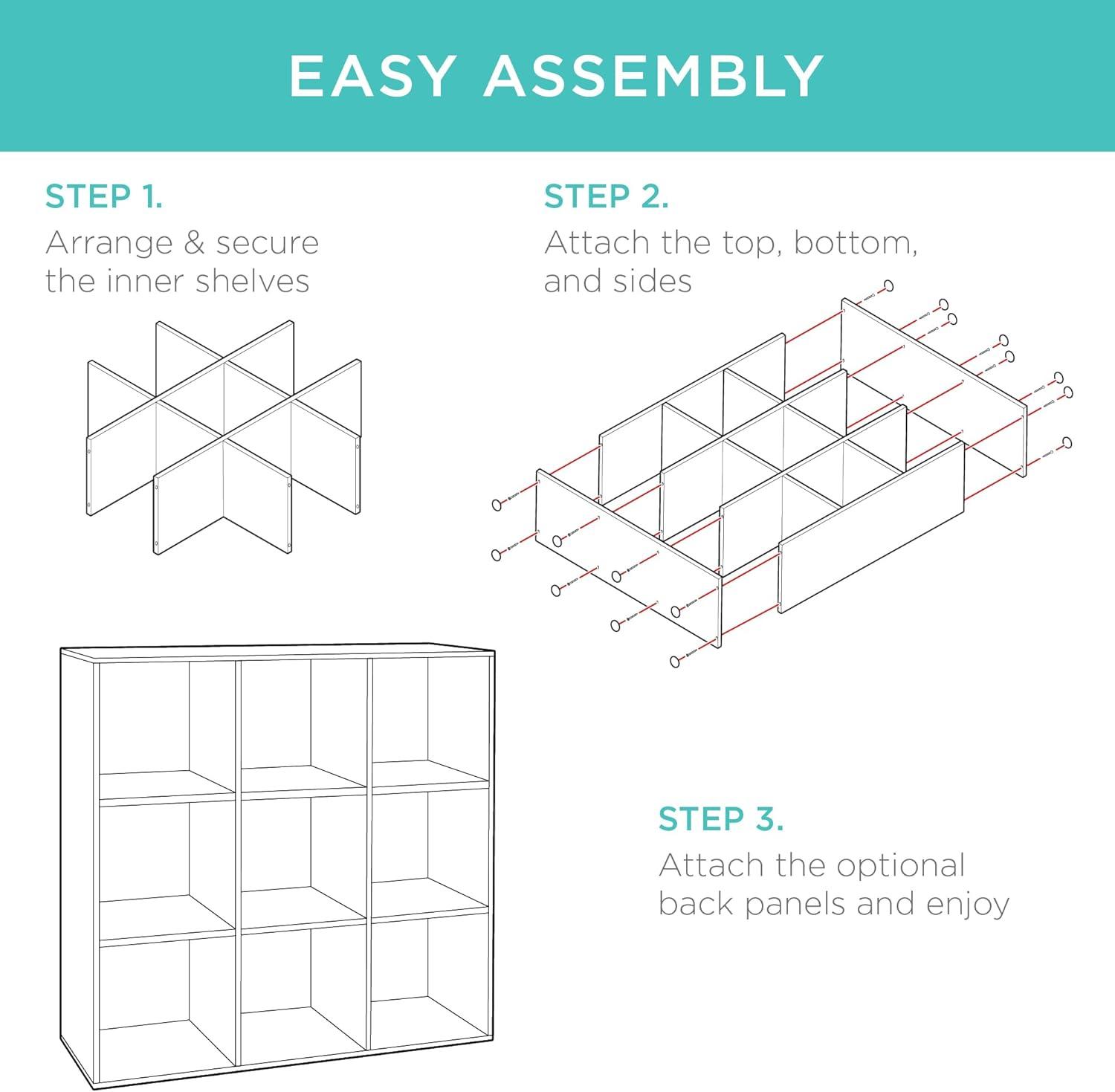 Greige 36-Inch 9-Cube Wood Storage Organizer