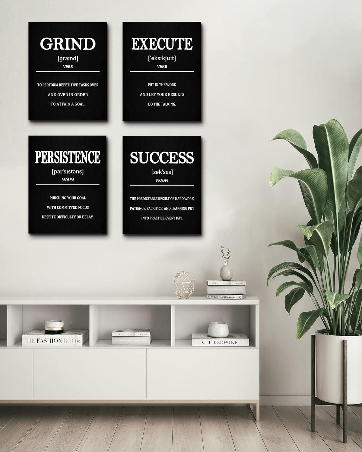 Drsoum Inspirational Office Wall Art Motivational Quotes Wood Framed Canvas Posters 8"x10"x6PCS