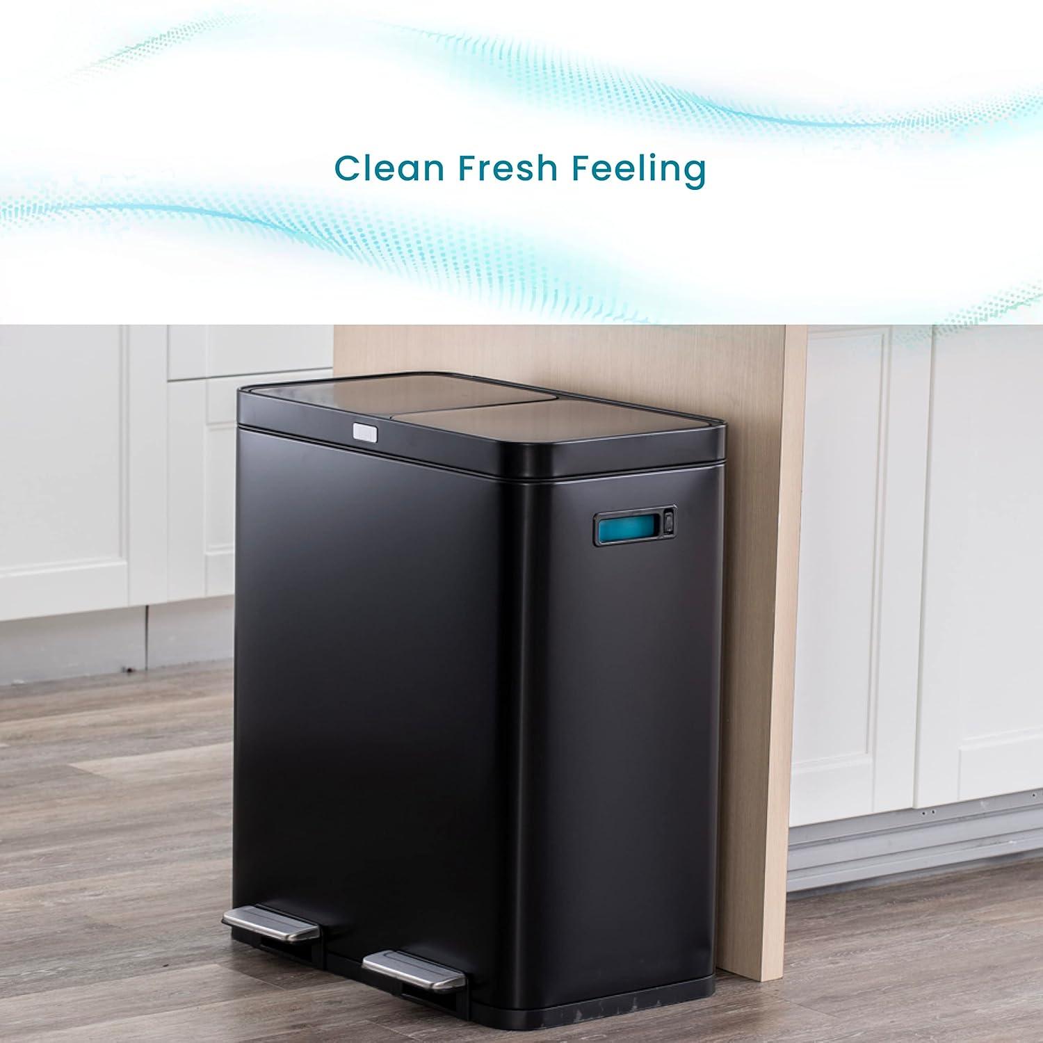 Home Zone Living Home Zone Living 16 Gallon Stainless Steel Dual Trash and Recycling Can with CleanAura Odor Control and Soft-Close Lids