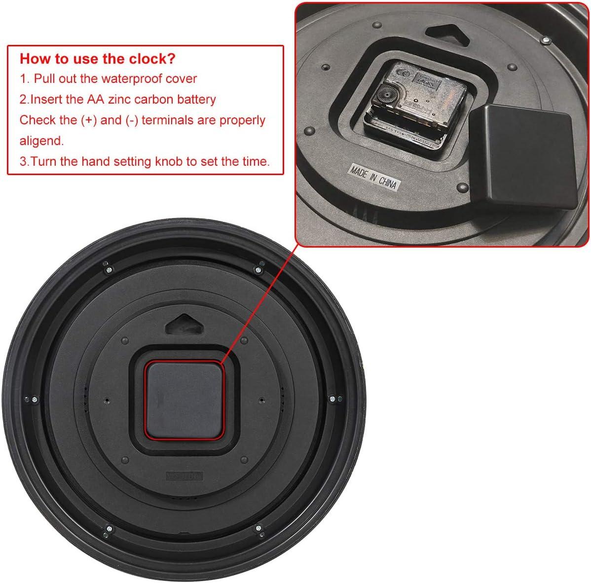 Rsobl 12 Inch Indoor Outdoor Wall Clock Waterproof with Temperature and Humidity Combo,Battery Operated Non Ticking Silent Clock Wall Decorative