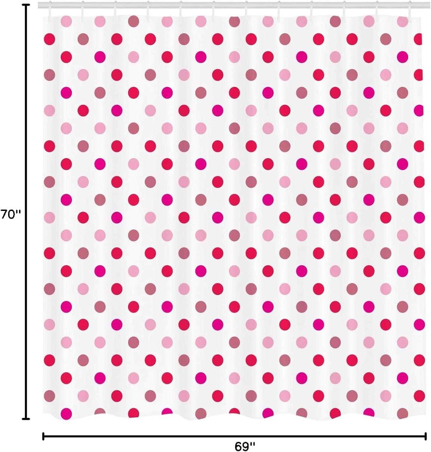 Hot Pink Polka Dots Fabric Shower Curtain with Hooks