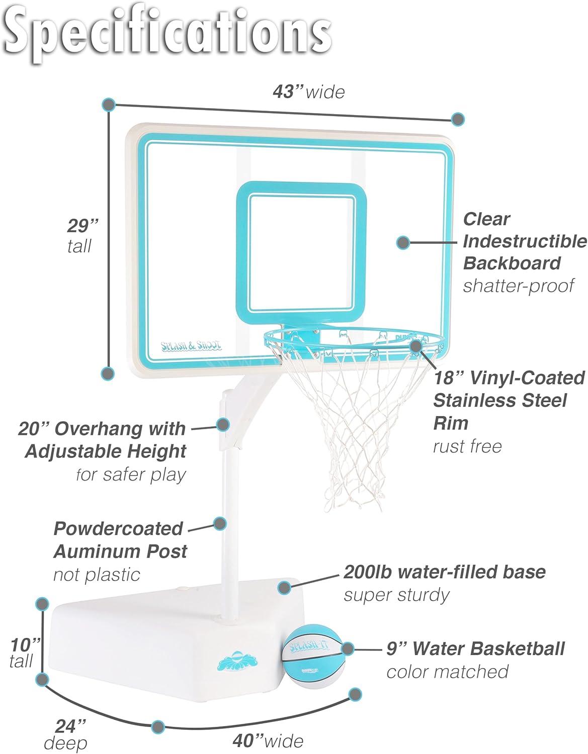Dunn-Rite Splash & Shoot  Clear Polycarbonate backboard with  Adjustable Height