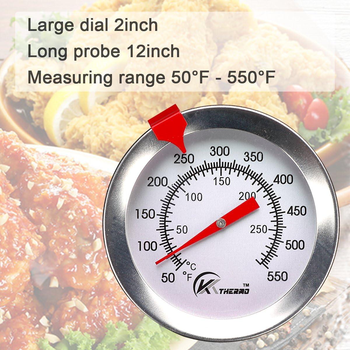 KT THERMO Candy/Deep Fry Thermometer with Instant Read,Dial Thermometer,12" Stainless Steel Stem Meat Cooking Thermometer,Best for Turkey,BBQ,Grill