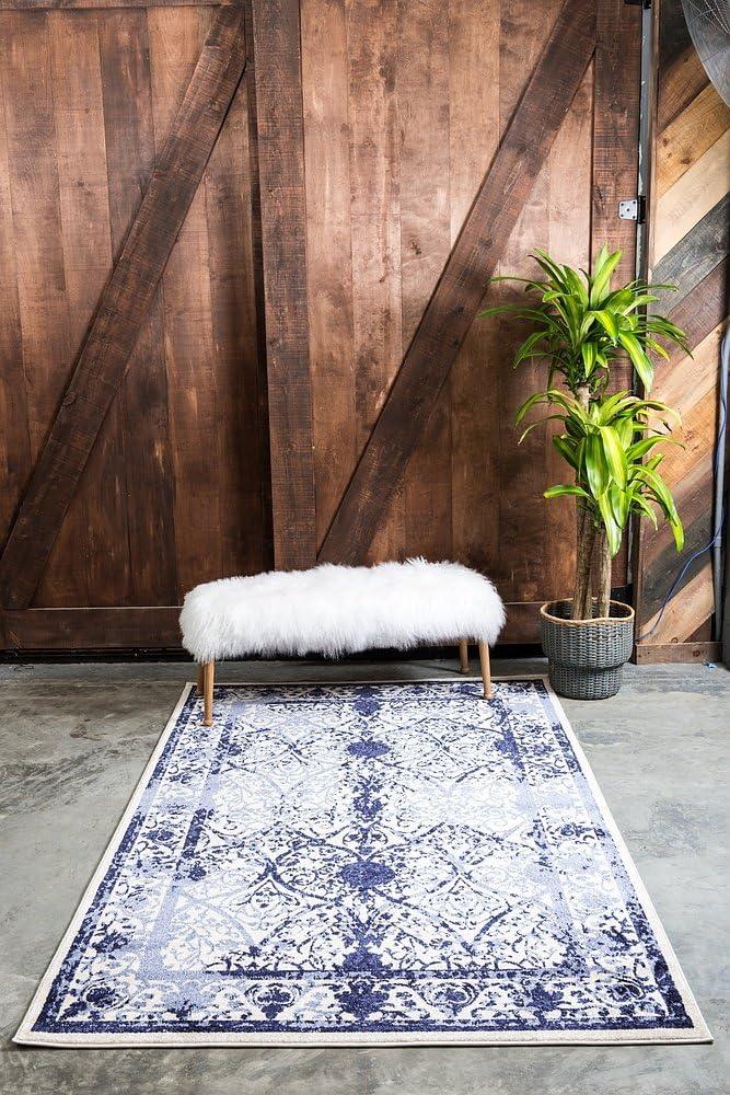 Unique Loom La Jolla Collection Area Rug - Traditional (5' 1" x 8' Rectangle Ivory and Blue/Blue)