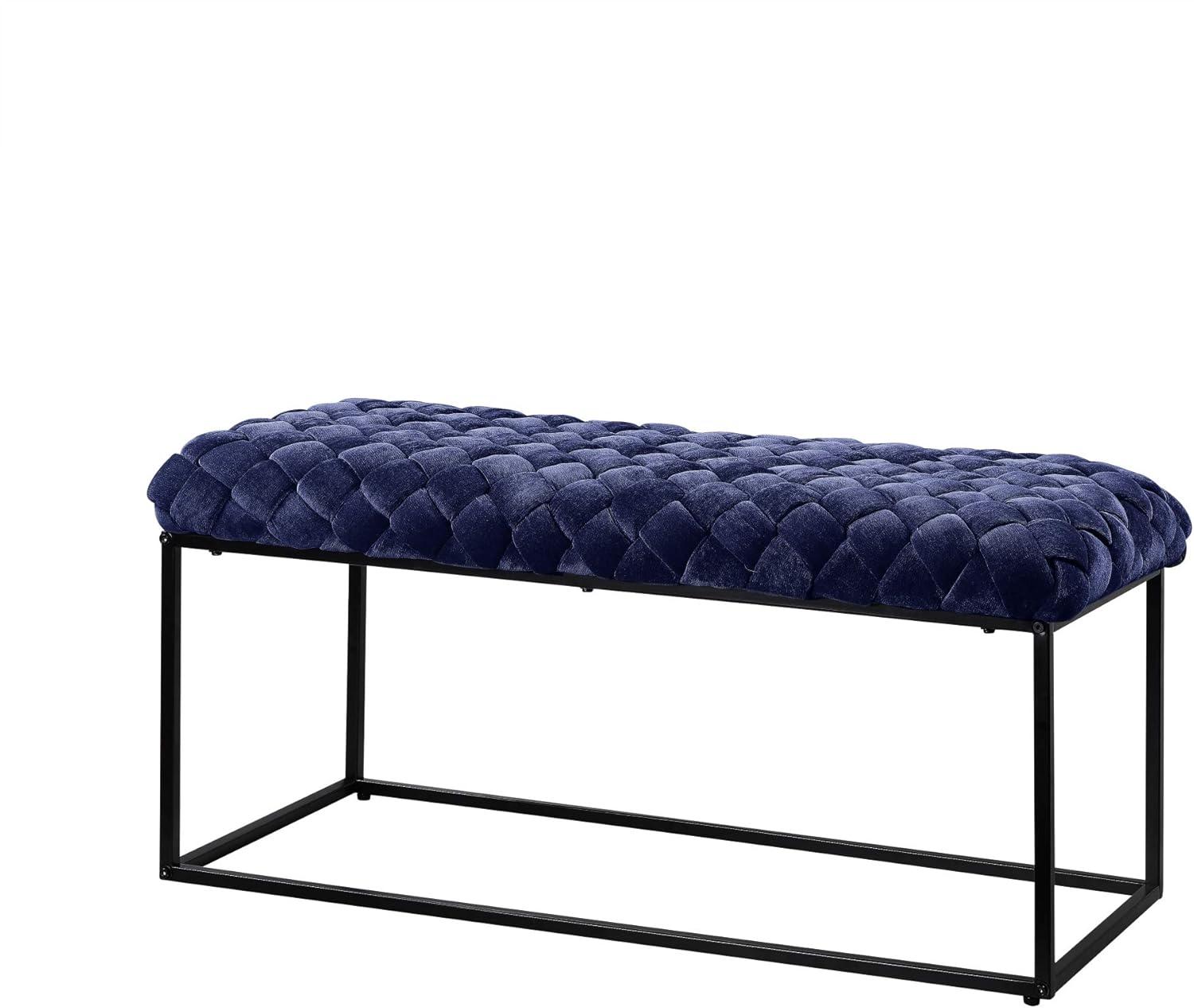 Loft Lyfe Lilah Black Velvet Bench - Upholstered, Hand Woven, Foam Filled