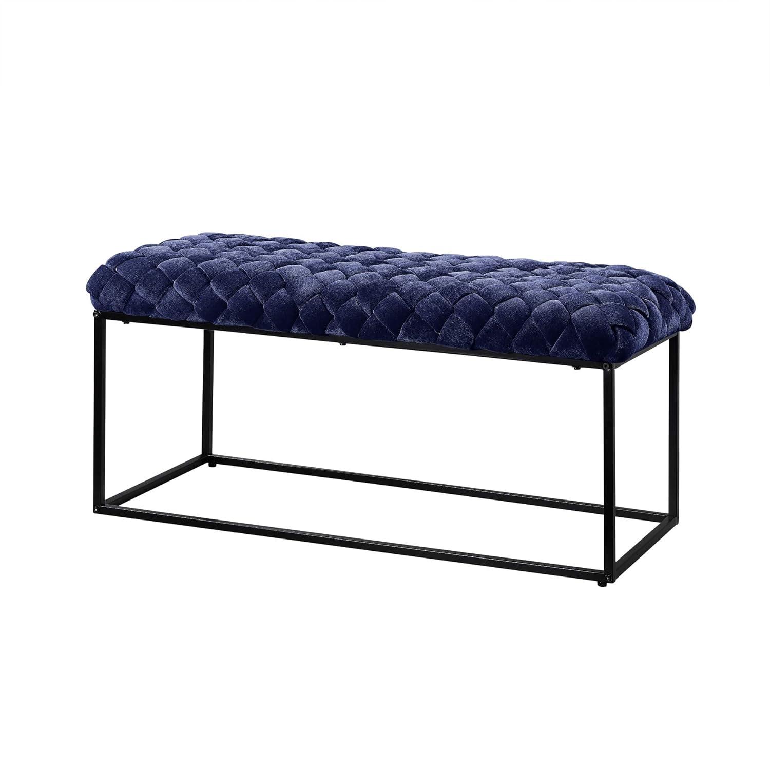 Loft Lyfe Lilah Black Velvet Bench - Upholstered, Hand Woven, Foam Filled