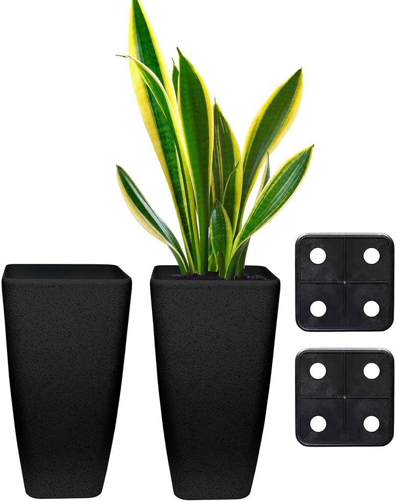 Stephan Roberts Tall Planters with Drainage Holes Planting Pots Set of 2 Black 22 in.