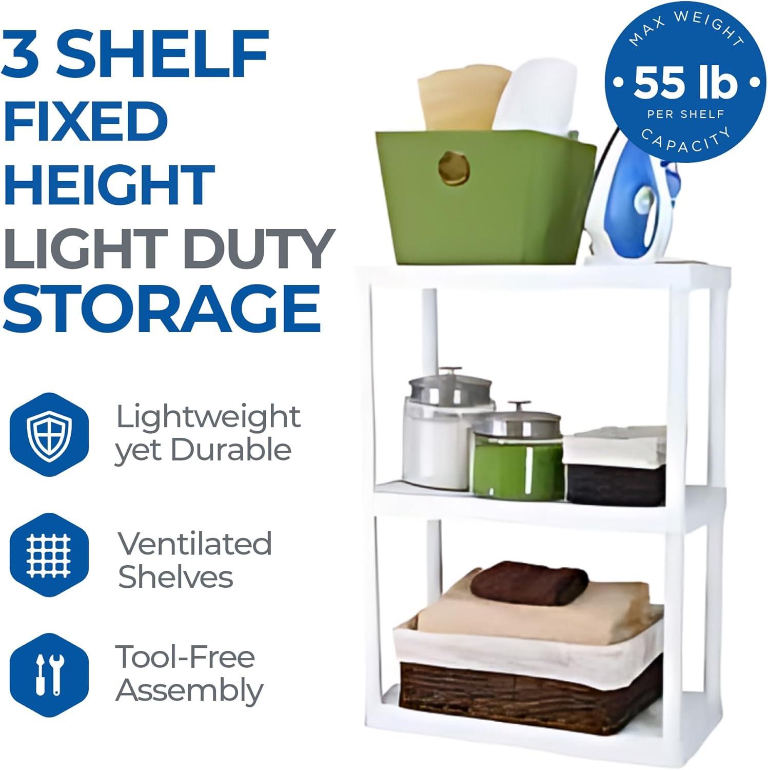 Gracious Living 3 Shelf Fixed Height Solid Light Duty Home Storage Unit