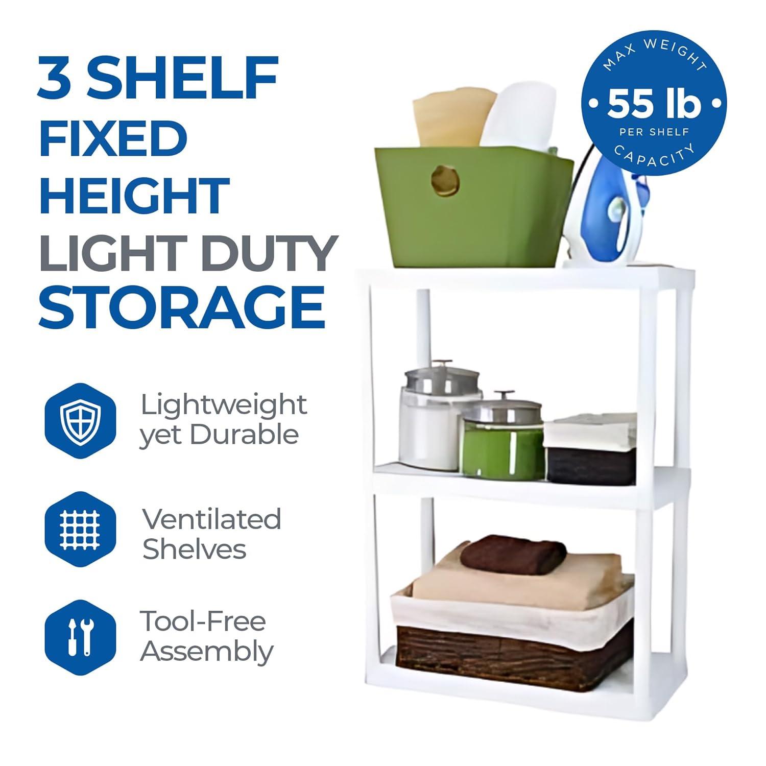 Gracious Living Gracious Living 3 Shelf Fixed Height Solid Light Duty Home Storage Unit