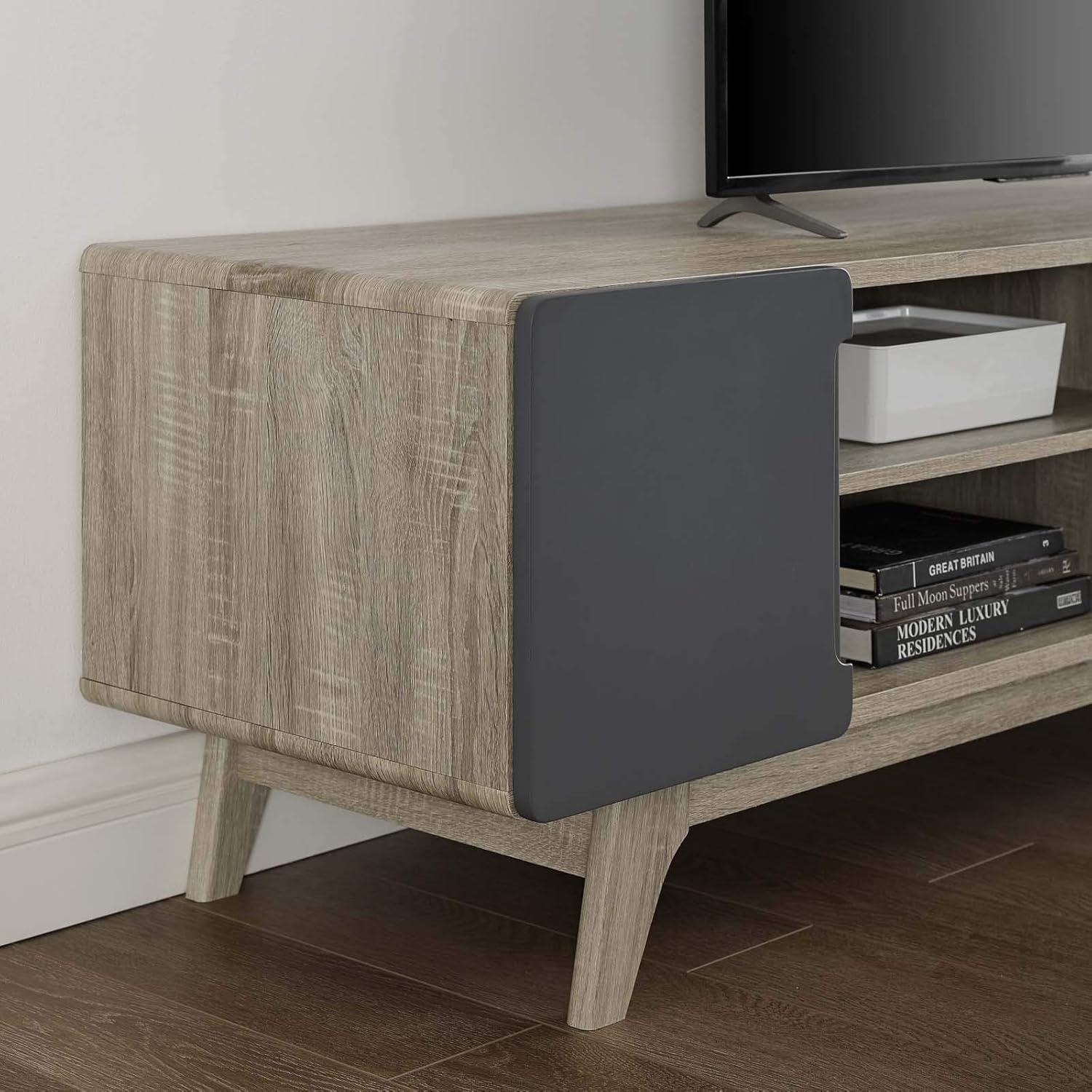 Modway Tread 70" Modern Wood TV Stand for TV up to 76" in Natural/Gray