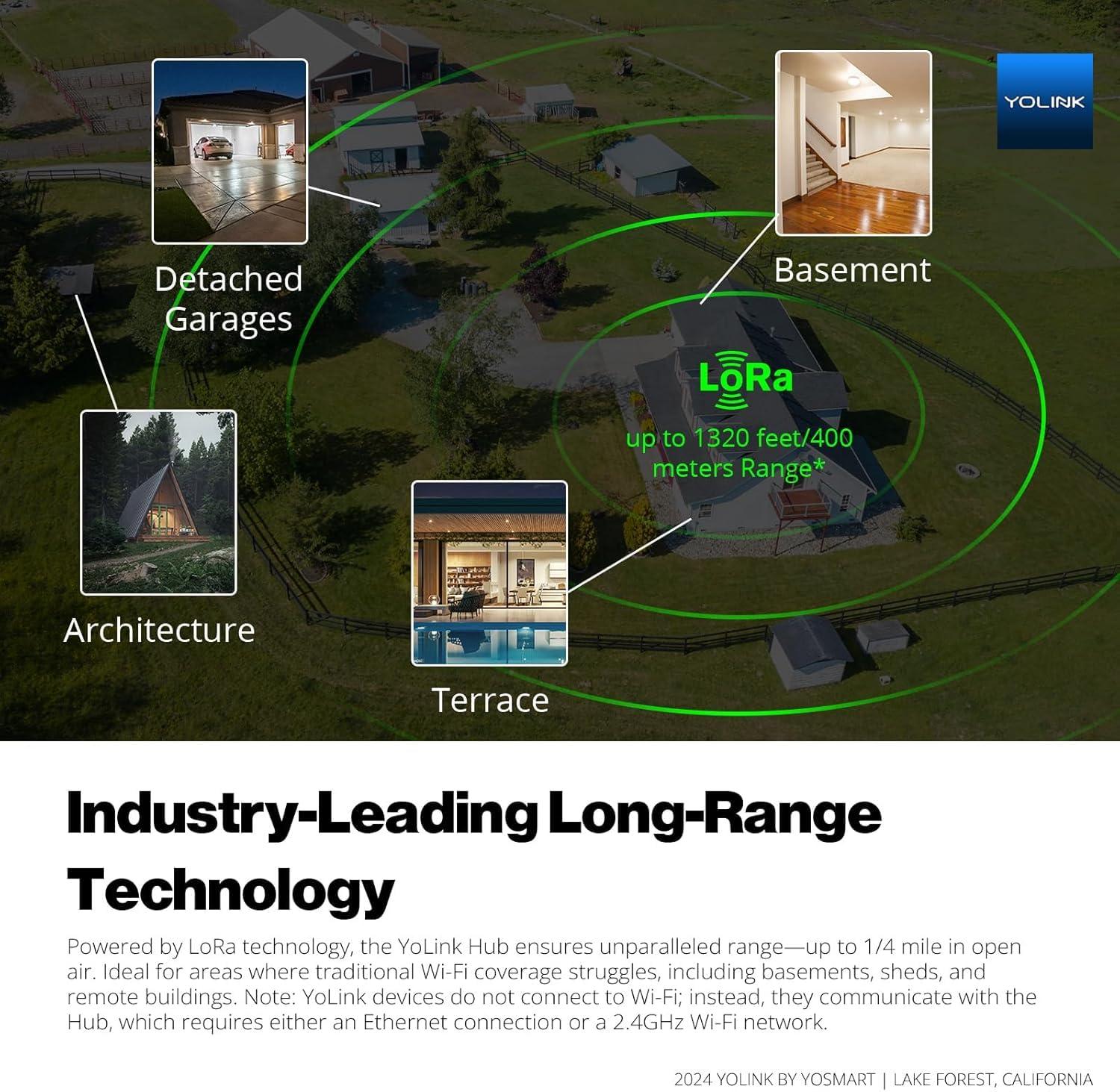 YoLink Smart Home Starter Kit: Hub & 2-Pack Water Leak Sensor 1, LoRa Up to 1/4 Mile Open-Air Range, SMS/Text, Email & Push Notifications, w/Alexa, IFTTT, Home Assistant