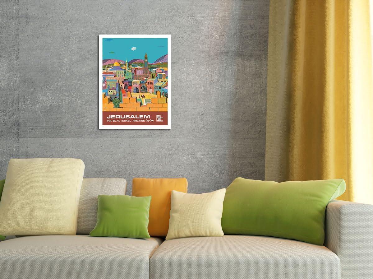 Jerusalem Israel - via El Al Israel Airlines - Vintage Airline Travel Poster by Peri Rosenfeld c.1970s - Master Art Print (Unframed) 9in x 12in