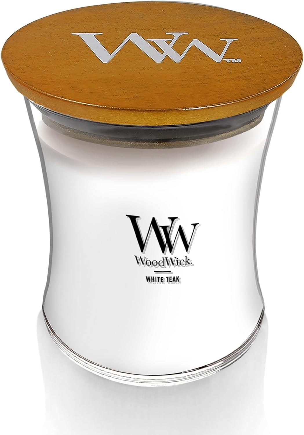 WoodWick Medium Hourglass Scented Candle, White Teak, 9.7 oz