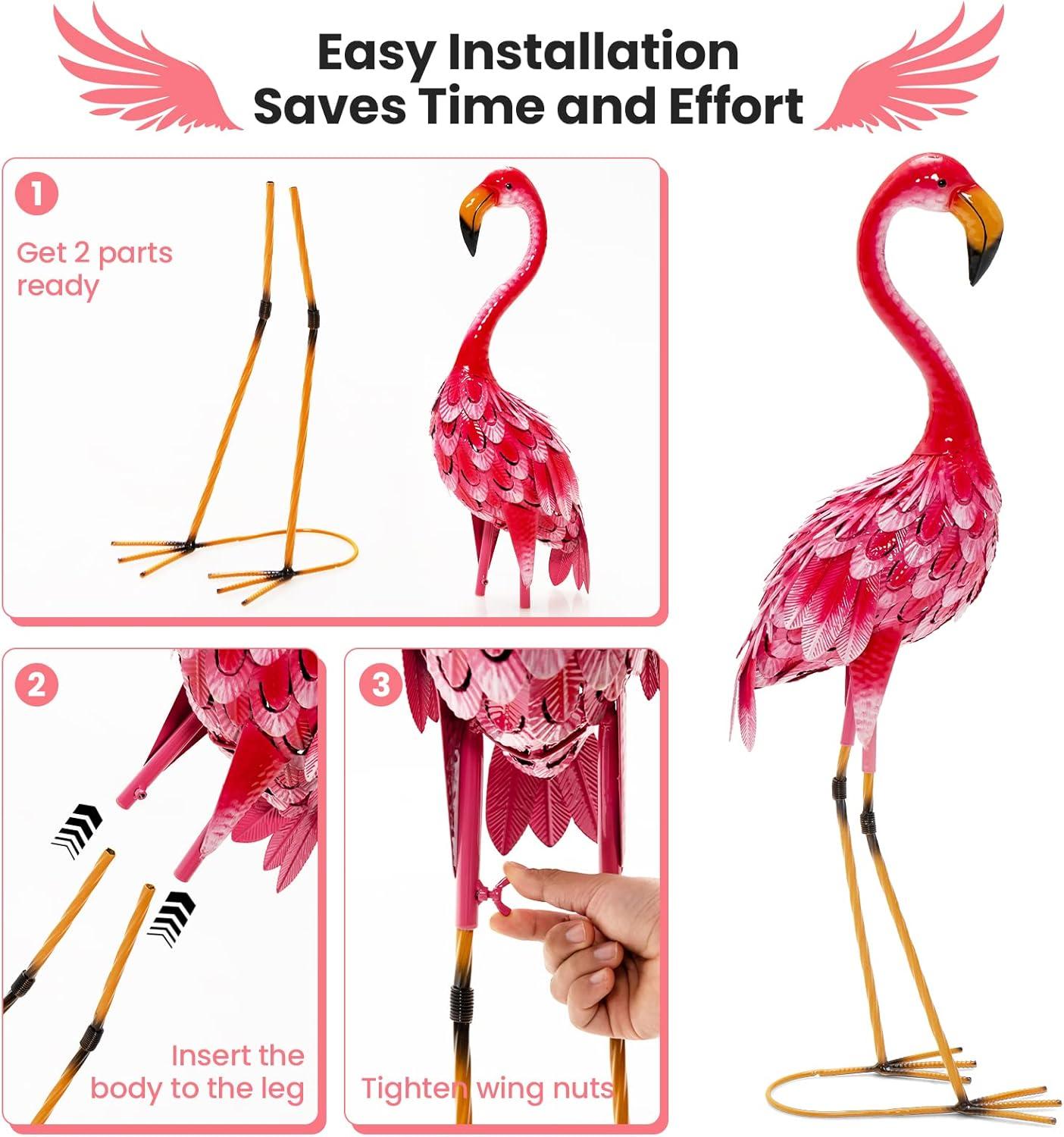 Giantex Flamingo Garden Statues Set of 2, Standing Metal Flamingo Sculptures Bird Ornament Yard Decorations for Lawn Backyard Porch Patio Outdoor Decor, with 4 U-Shaped Stakes (Flamingo)