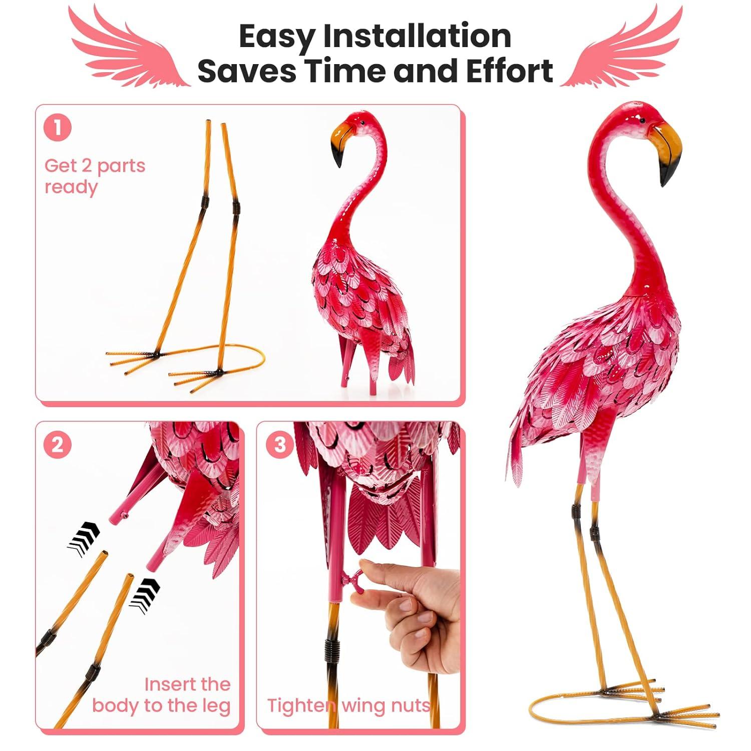 Giantex Flamingo Garden Statues Set of 2, Standing Metal Flamingo Sculptures Bird Ornament Yard Decorations for Lawn Backyard Porch Patio Outdoor Decor, with 4 U-Shaped Stakes (Flamingo)