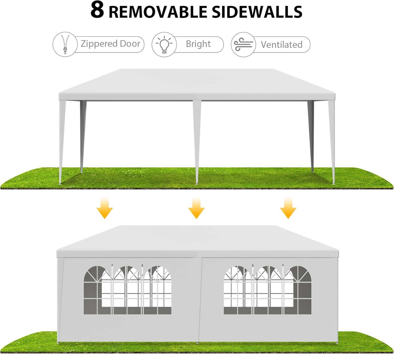 LEMY Gazebo Tent, Outdoor Canopy Shelter with Removable Sidewalls and Windows, Waterproof Heavy Duty Canopy for Patio, Garden, Party Wedding, 10' x 20', White