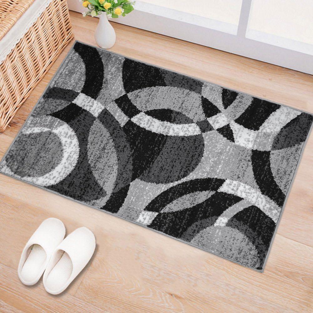 World Rug Gallery Geometric Circles Gray 2' x 3' Area Rug