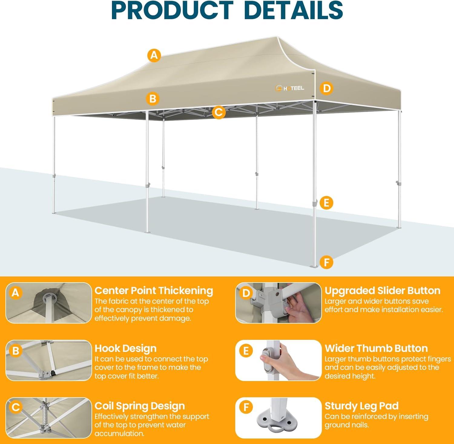 HOTEEL 10'Wx20'D Heavy Duty Pop up Canopy Tent with 6 sidewalls Easy Up Commercial Outdoor