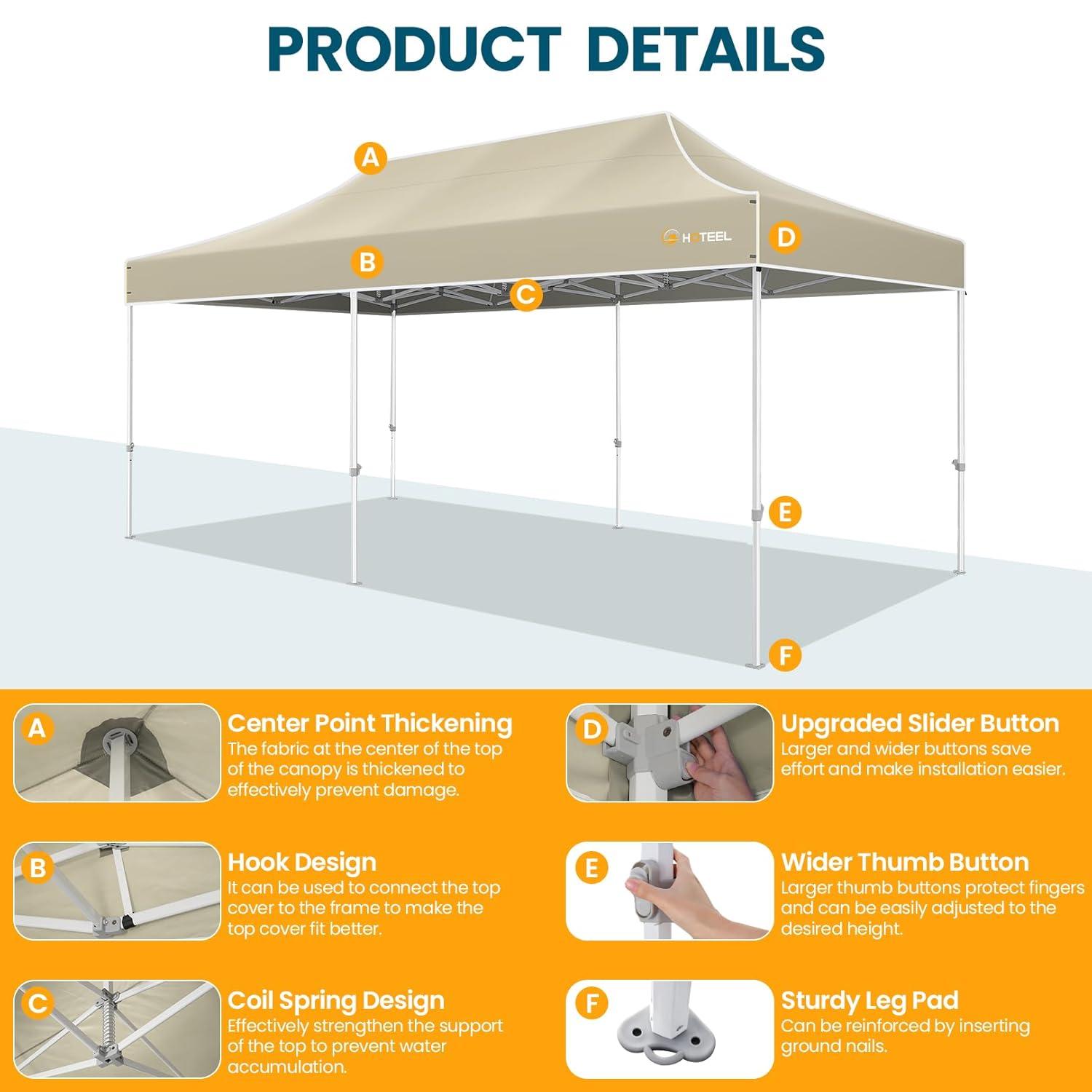 HOTEEL 10'Wx20'D Heavy Duty Pop up Canopy Tent with 6 sidewalls Easy Up Commercial Outdoor