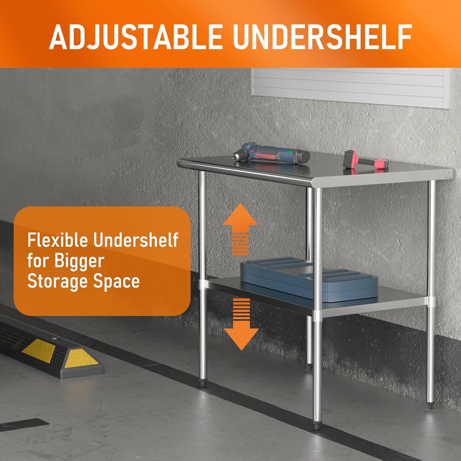 ROVSUN 36'' x 24'' Stainless Steel Table for Prep & Work, Metal Table with Undershelf for Kitchen Restaurant, Home