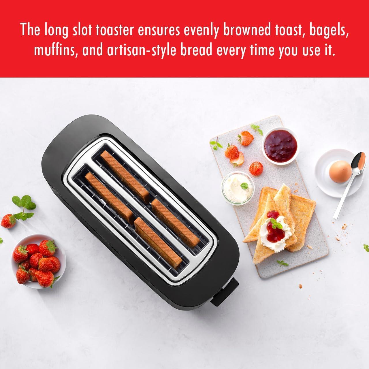 Black Digital 4-Slice Long Slot Toaster with Wide Slots