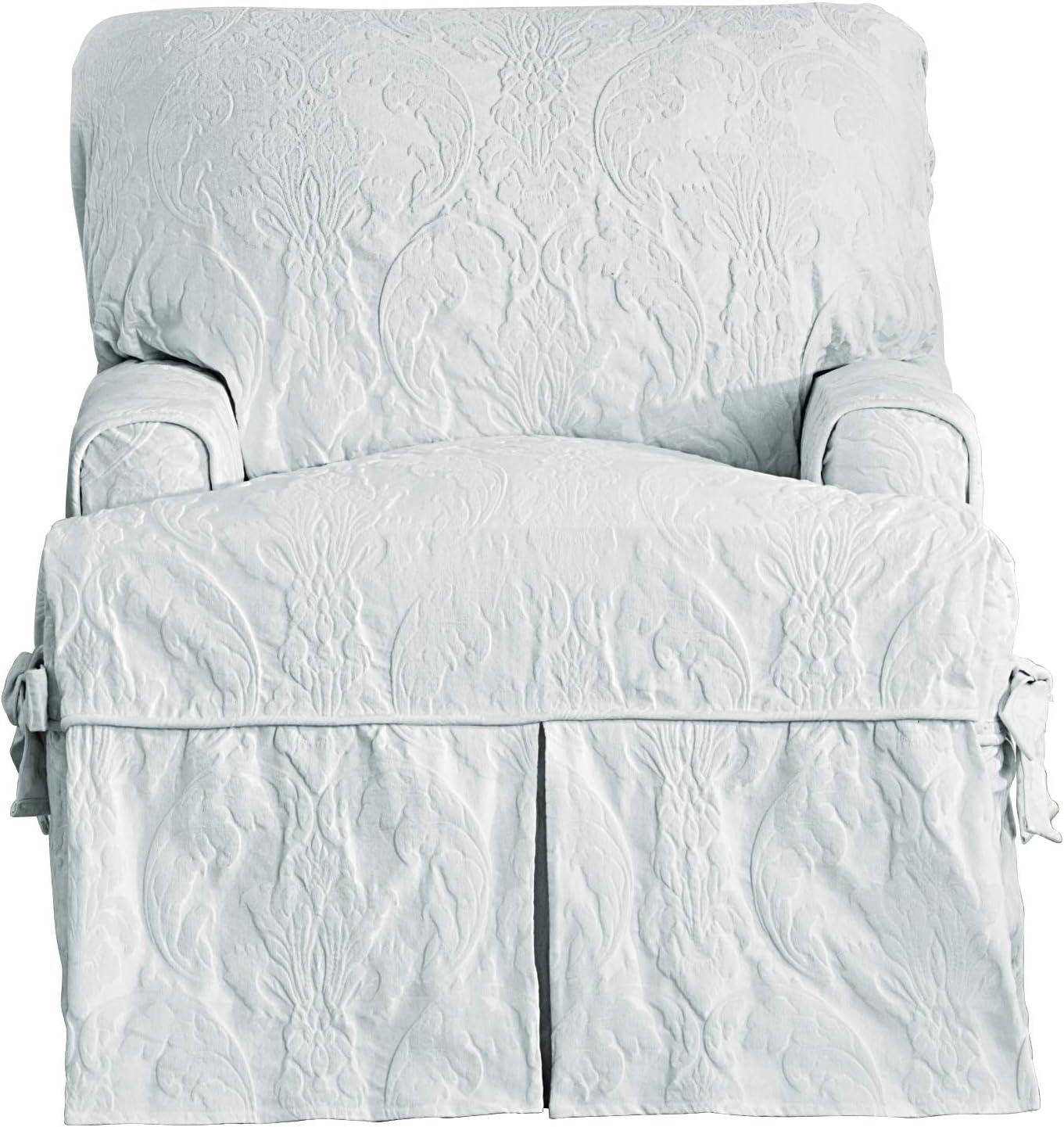 SureFit Matelasse Damask One Piece Chair Slipcover - White