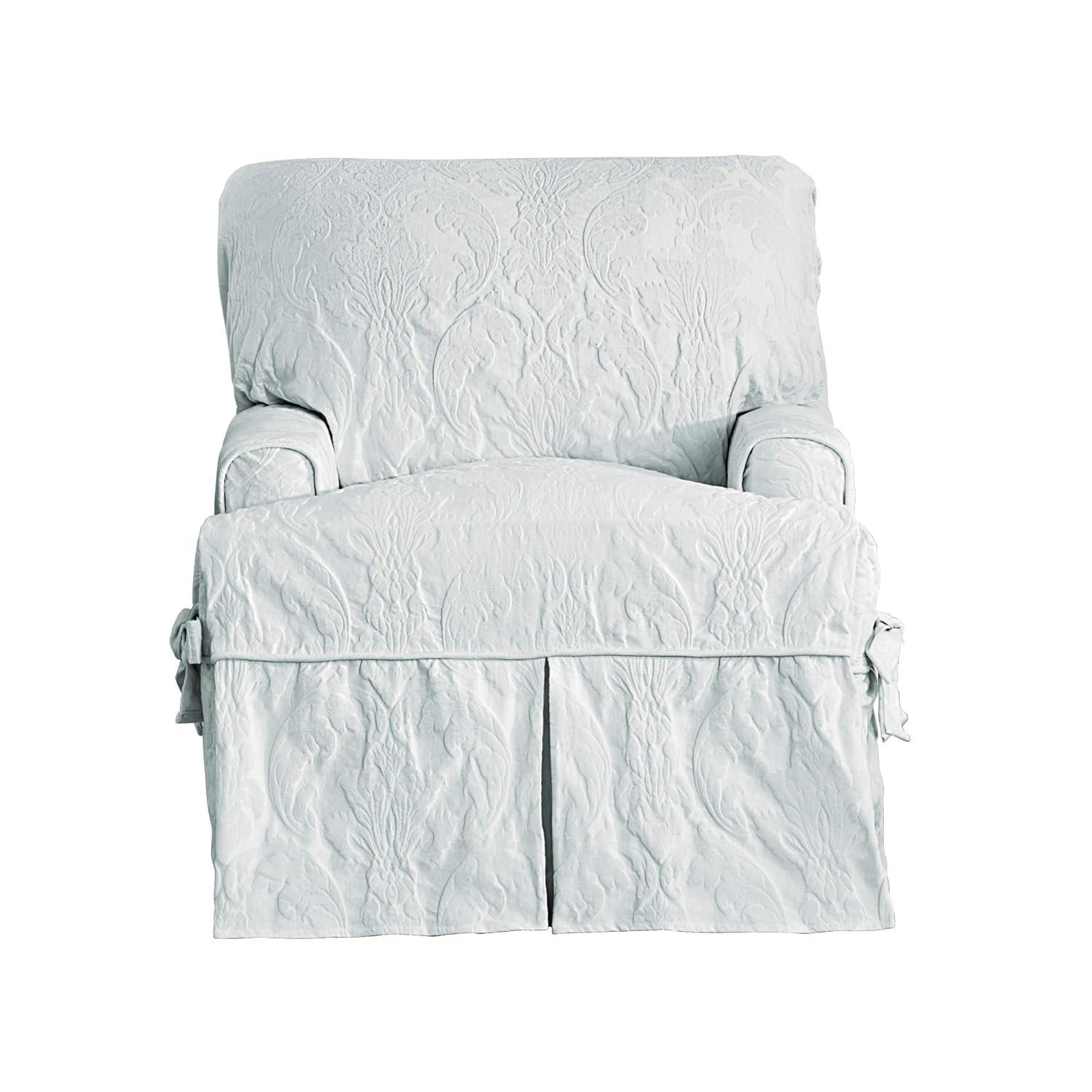 SureFit Matelasse Damask One Piece Chair Slipcover - White