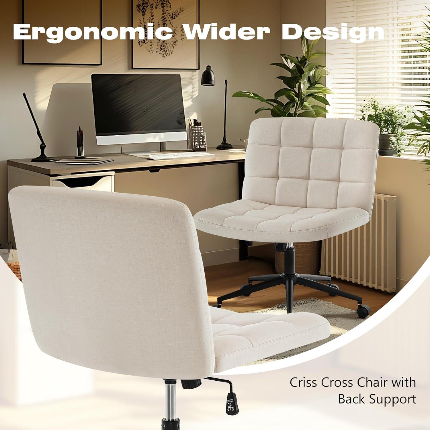 Furniliving Modern Armless Office Desk Chair, Velvet Cute Vanity Chair with Lumbar Support, 360° Swivel Office Chair for Bedroom, Office, Pink