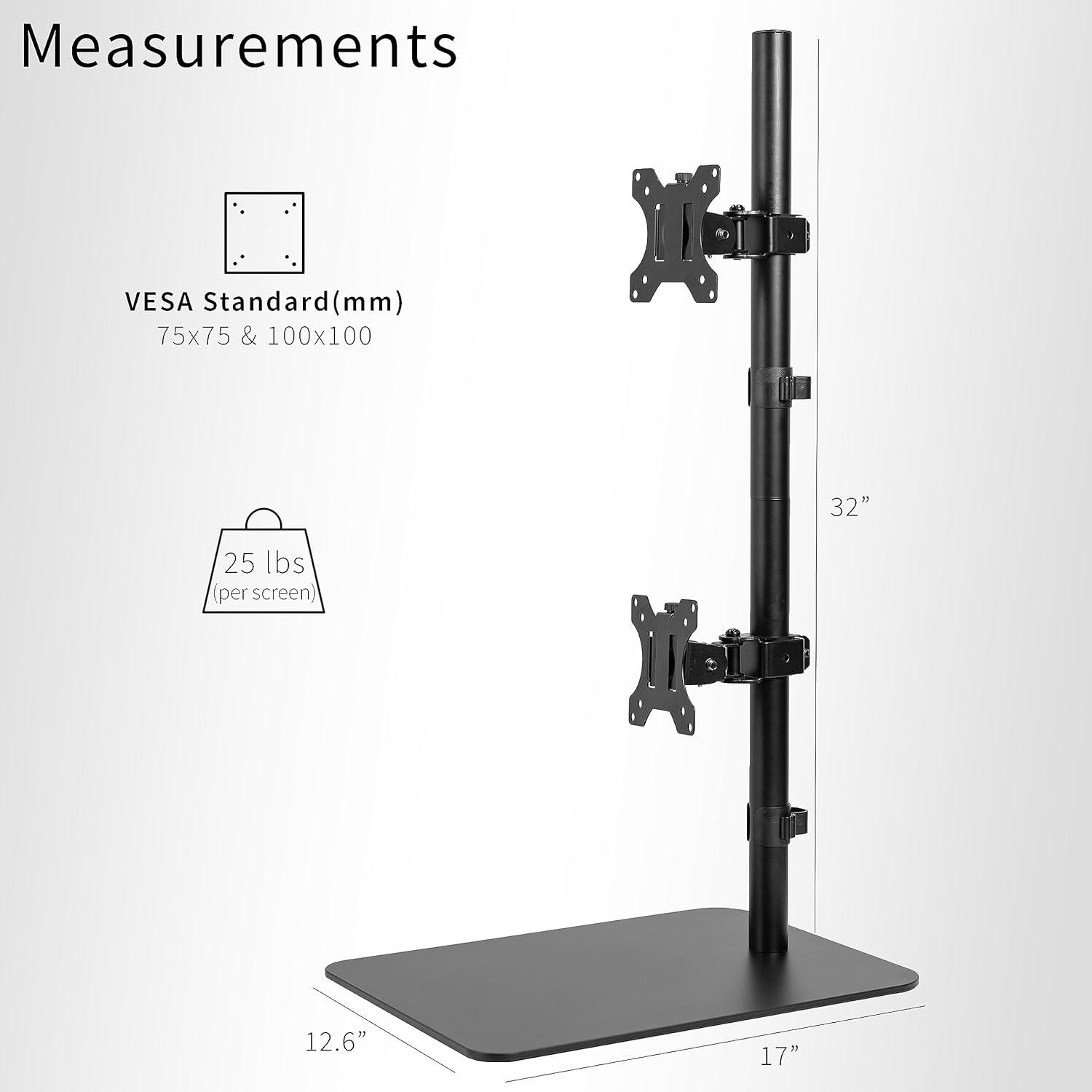 Black Dual Ultrawide Monitor Desk Stand with Adjustable Mount