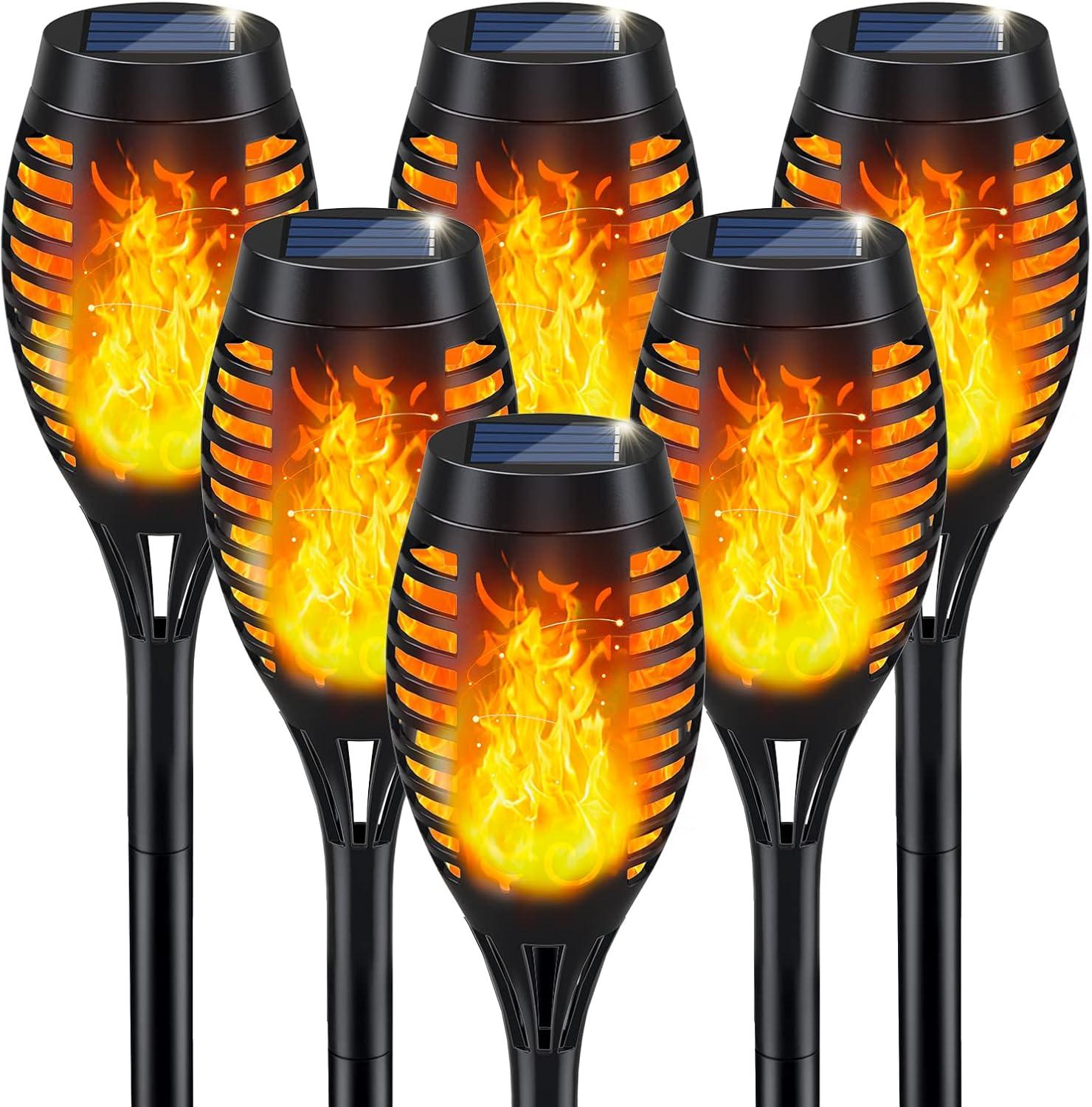 6 Pack LED Solar Outdoor Lights, Baokaler Flickering Flame Solar Torch Lights, Waterproof Outdoor Lighting Solar Powered Lights Xmas Decorations for Garden Patio Yard